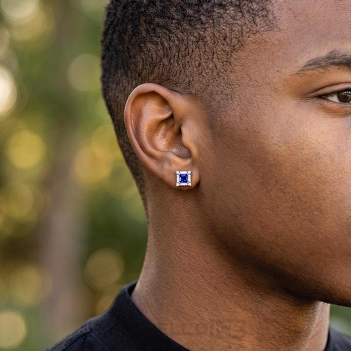 Iced Out Princess Cut Sapphire Stud Earrings