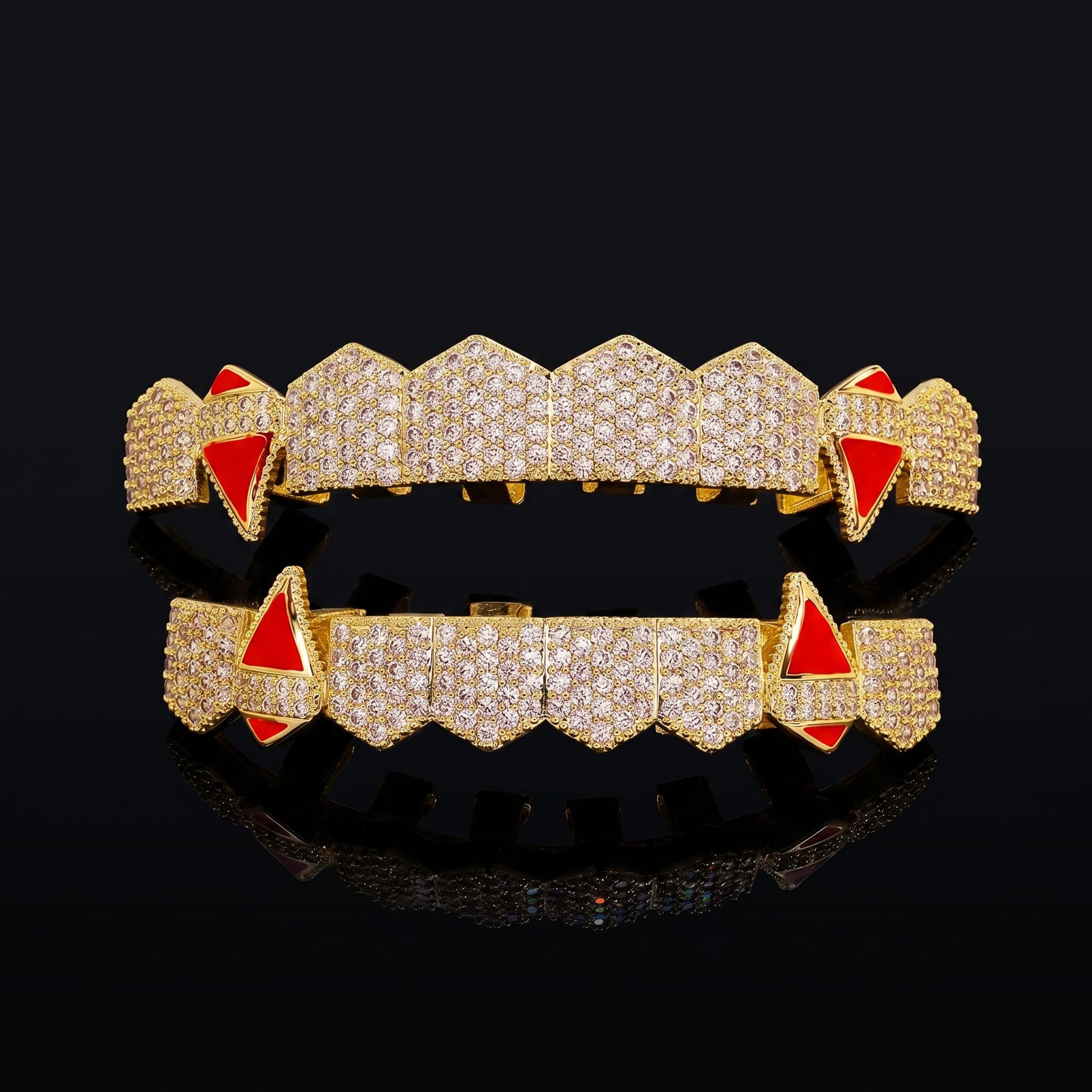 Iced Out Enamel Vampire Fangs Grillz Set