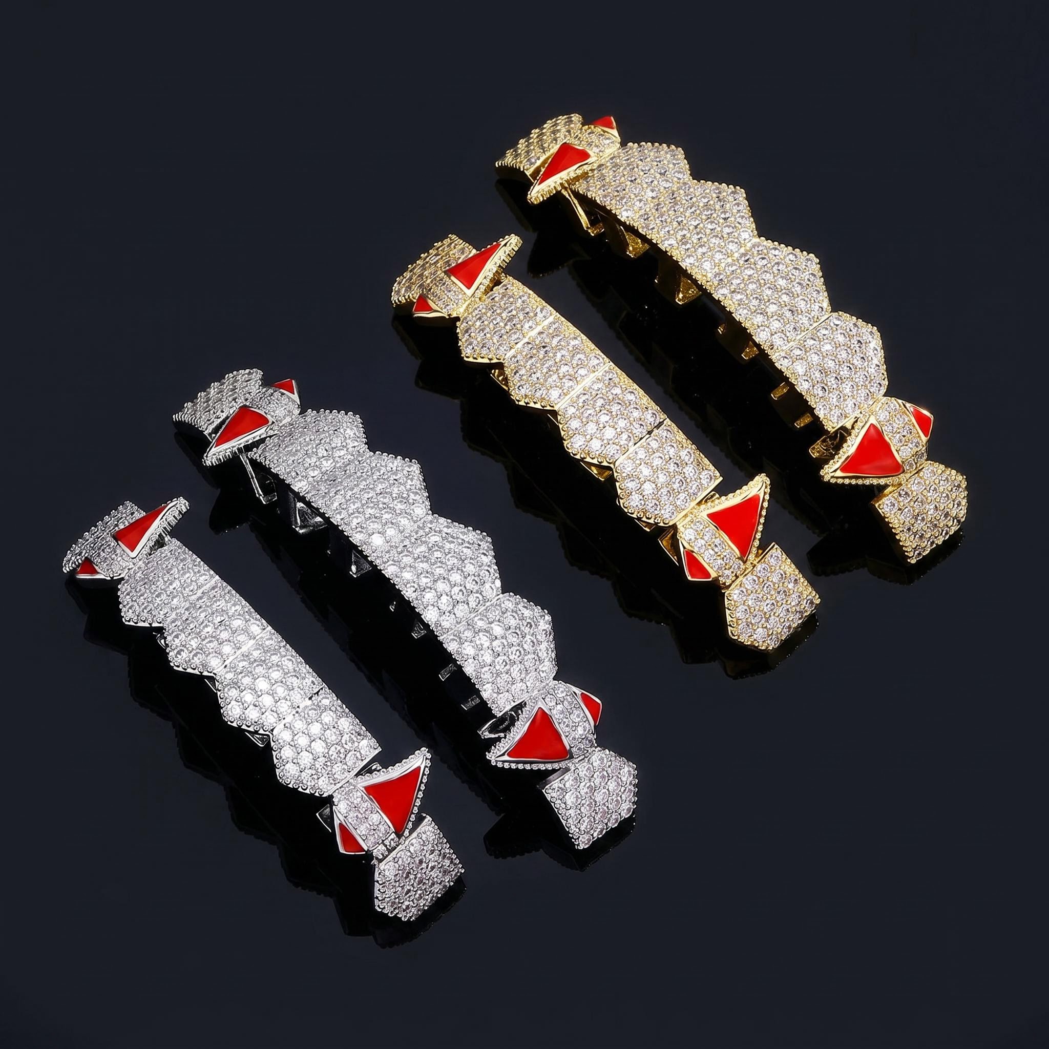 Iced Out Enamel Vampire Fangs Grillz Set