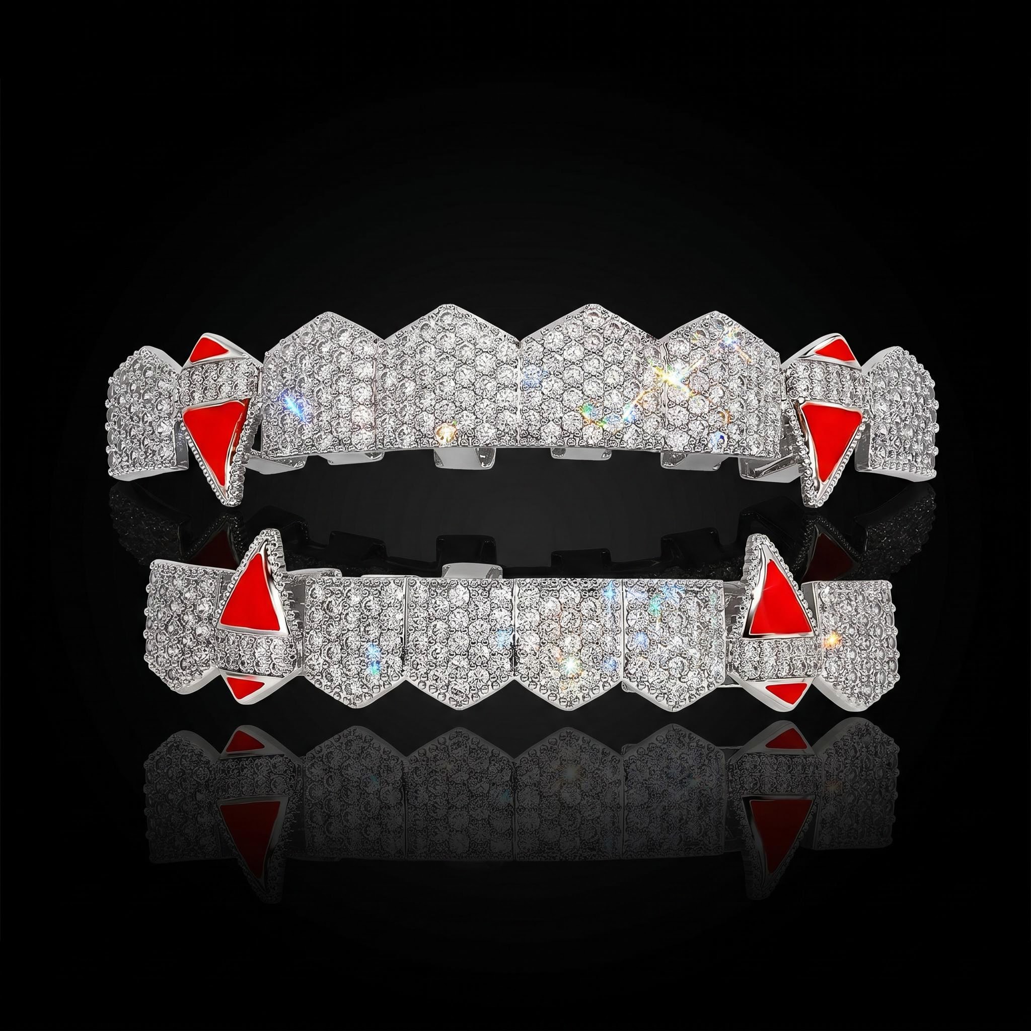 Iced Out Enamel Vampire Fangs Grillz Set