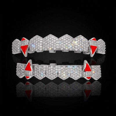 Iced Out Enamel Vampire Fangs Grillz Set