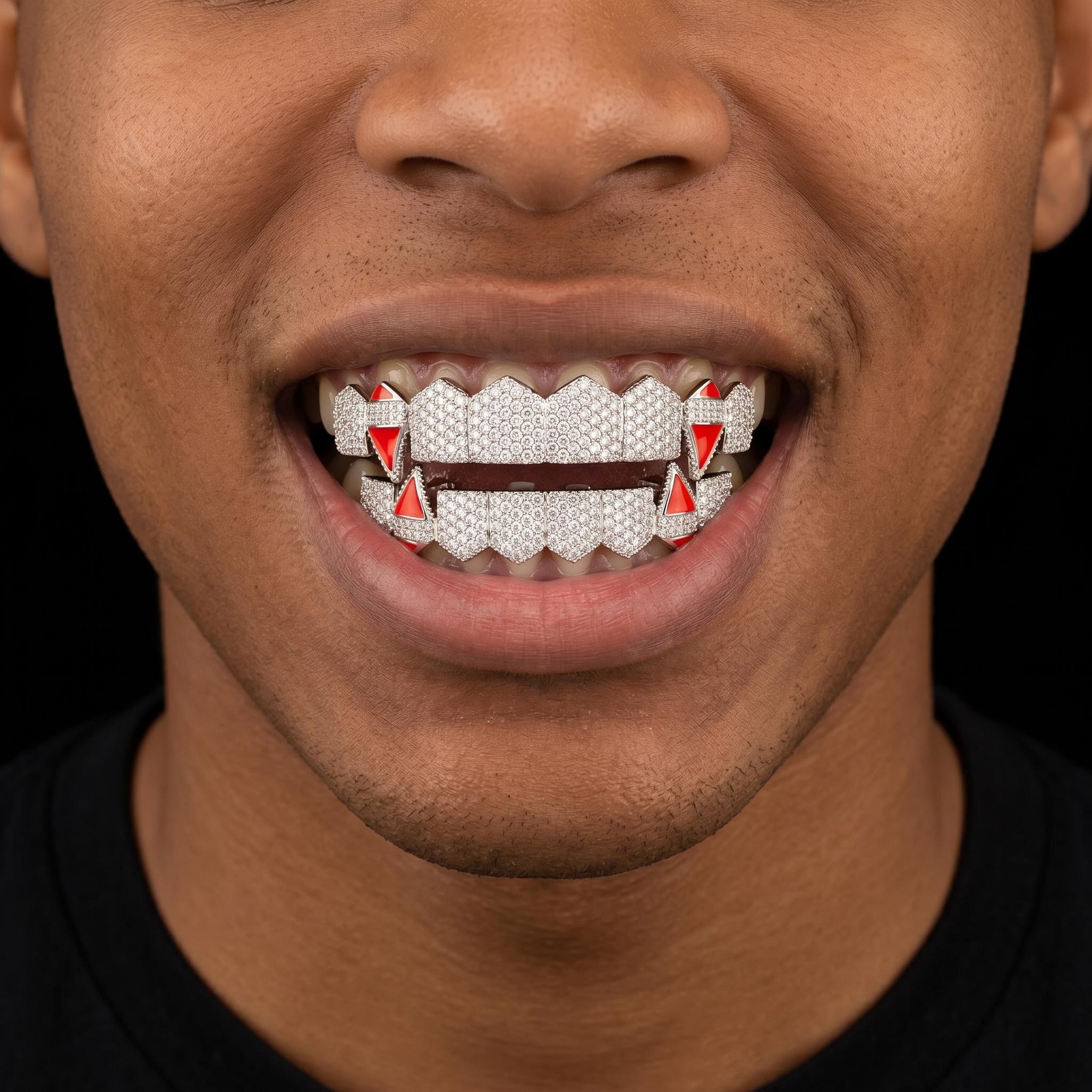 Iced Out Enamel Vampire Fangs Grillz Set Iced Out Enamel Vampire Fangs Grillz Set
