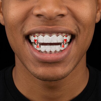 Iced Out Enamel Vampire Fangs Grillz Set