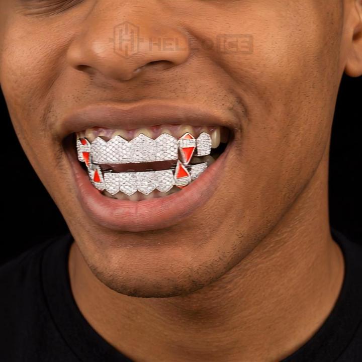 Iced Out Enamel Vampire Fangs Grillz Set Iced Out Enamel Vampire Fangs Grillz Set