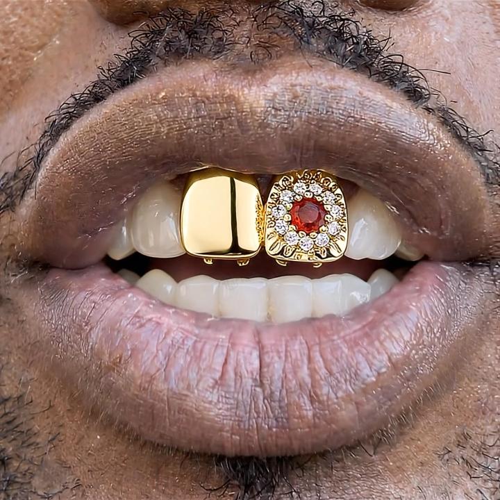 Pre-made Iced Out Flower Double Grillz Pre-made Iced Out Flower Double Grillz