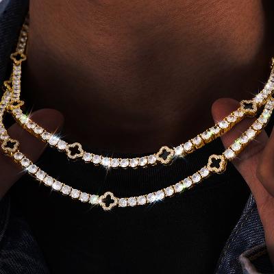 Iced Out Black Four Leaf Clover Tennis Chain and Bracelet Set