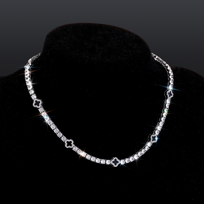 Iced Out Black Four Leaf Clover Tennis Chain and Bracelet Set