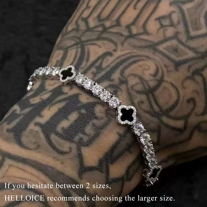 Iced Out Black Four Leaf Clover Tennis Chain and Bracelet Set