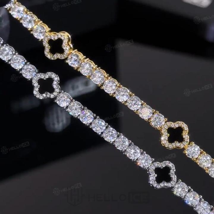 Iced Out Black Four Leaf Clover Tennis Chain and Bracelet Set Iced Out Black Four Leaf Clover Tennis Chain and Bracelet Set