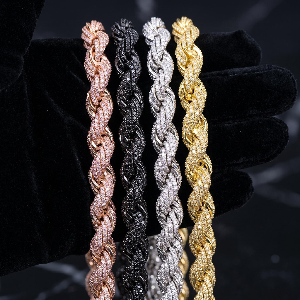 9mm Black Iced Out Rope Chain and Bracelet Set 9mm Black Iced Out Rope Chain and Bracelet Set