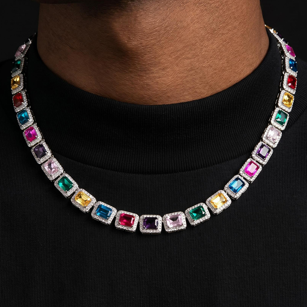 Iced Out 10mm Multi-color Rainbow Tennis Chain and Bracelet Set