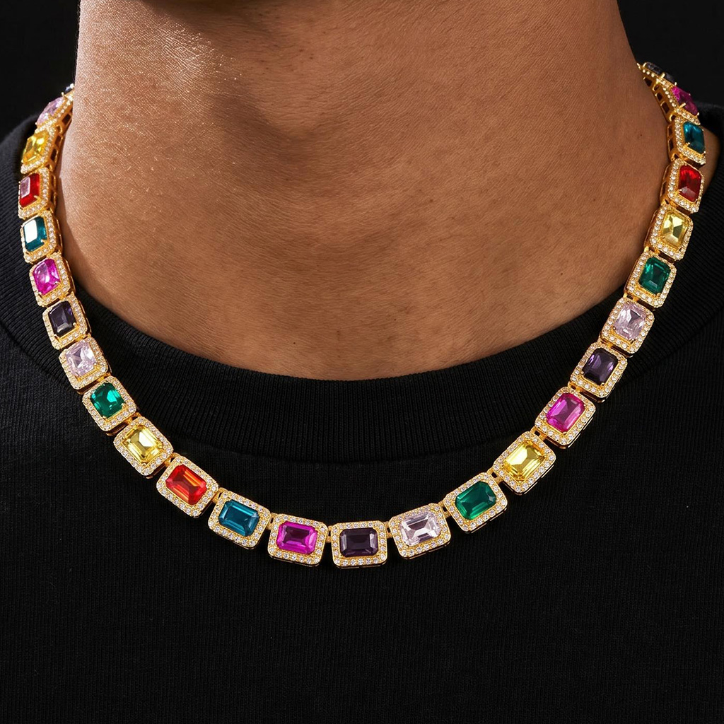 Iced Out 10mm Multi-color Rainbow Tennis Chain and Bracelet Set