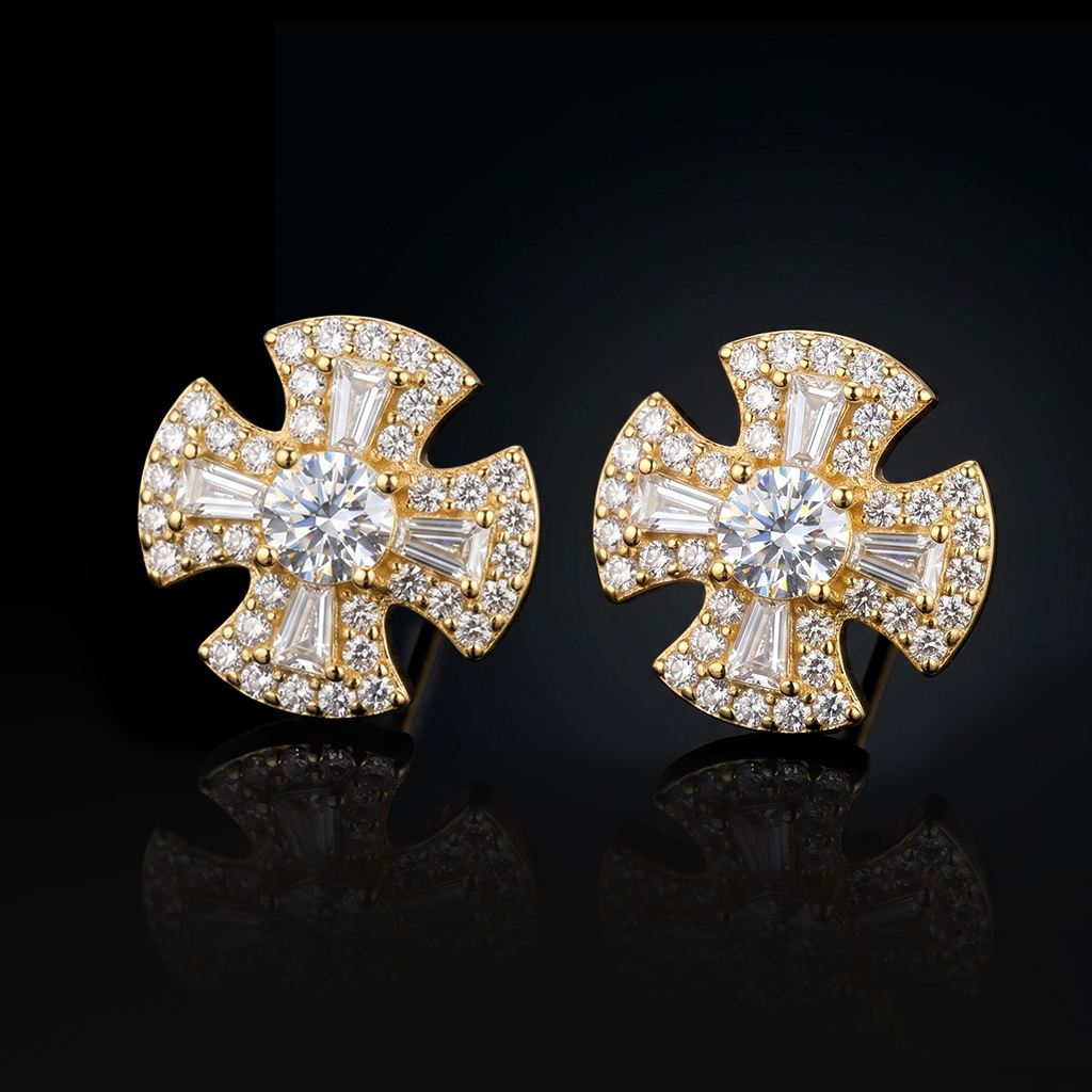 925 Silver & VVS1 Moissanite Baguette Cross Earrings 925 Silver & VVS1 Moissanite Baguette Cross Earrings