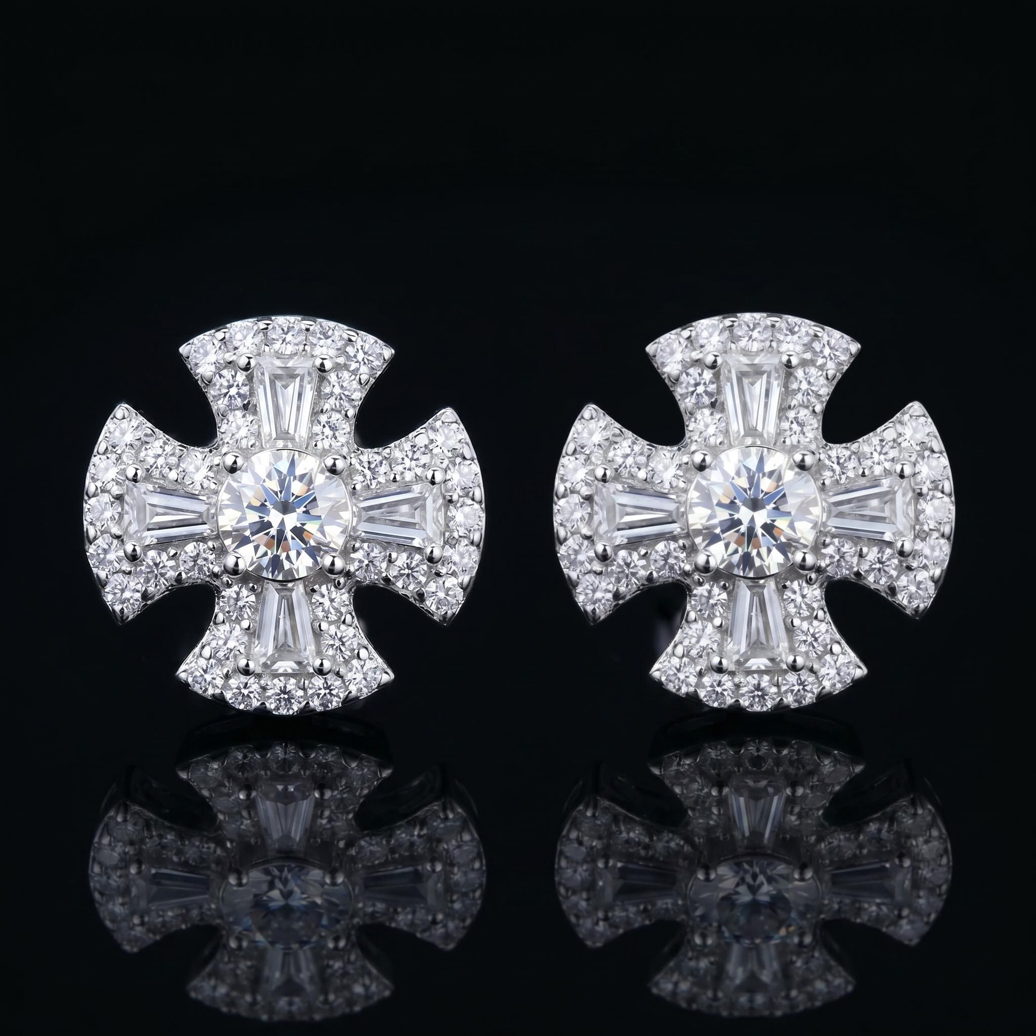 925 Silver & VVS1 Moissanite Baguette Cross Earrings 925 Silver & VVS1 Moissanite Baguette Cross Earrings