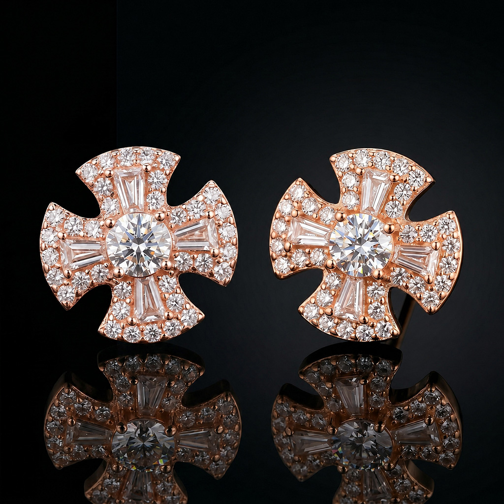 925 Silver & VVS1 Moissanite Baguette Cross Earrings 925 Silver & VVS1 Moissanite Baguette Cross Earrings