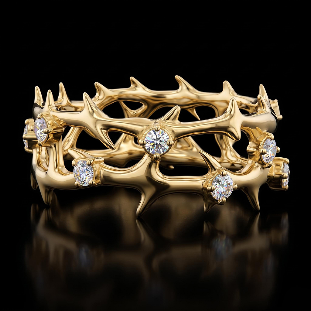 925 Silver & VVS1 Moissanite Crown of Thorns Ring 925 Silver & VVS1 Moissanite Crown of Thorns Ring