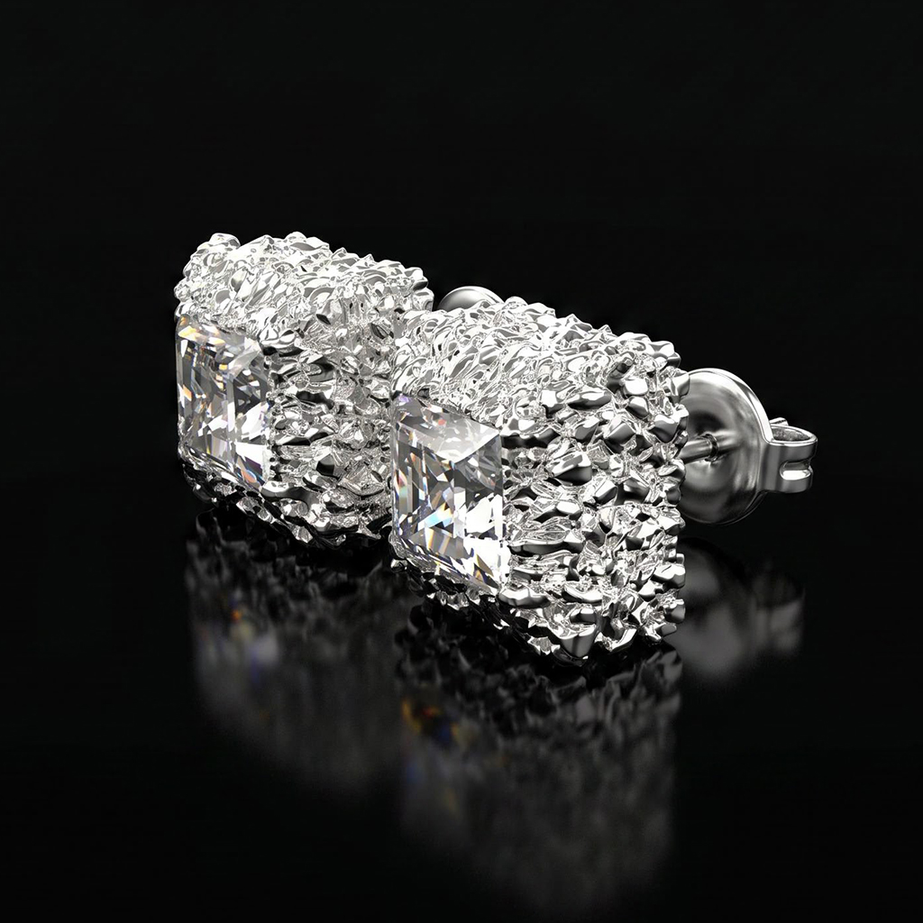 925 Silver & VVS1 Moissanite Nugget Princess Cut Earrings 925 Silver & VVS1 Moissanite Nugget Princess Cut Earrings