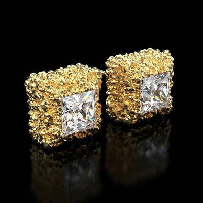 925 Silver & VVS1 Moissanite Princess Cut Nugget Earrings