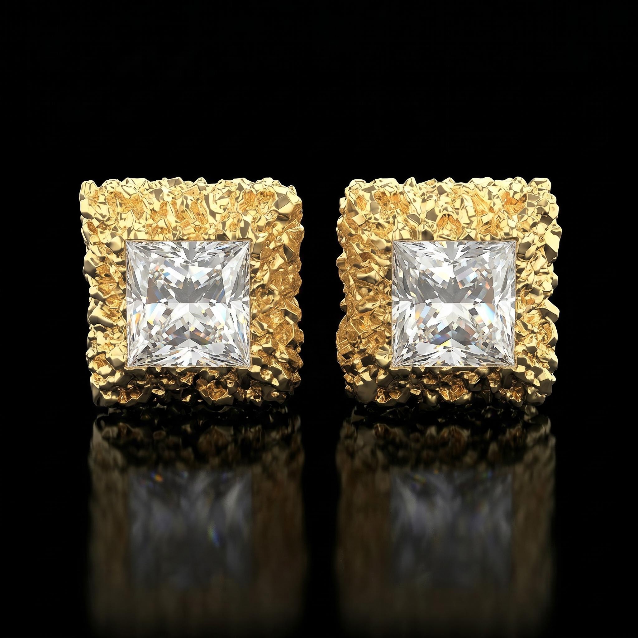 925 Silver & VVS1 Moissanite Nugget Princess Cut Earrings 925 Silver & VVS1 Moissanite Nugget Princess Cut Earrings