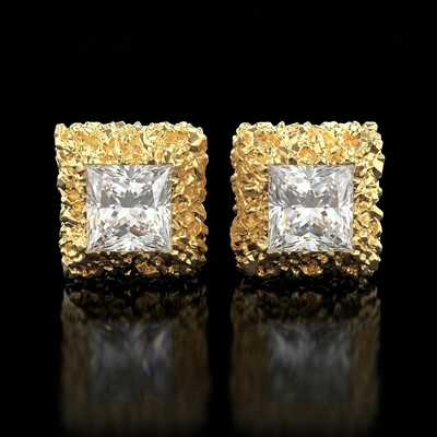 925 Silver & VVS1 Moissanite Nugget Princess Cut Earrings