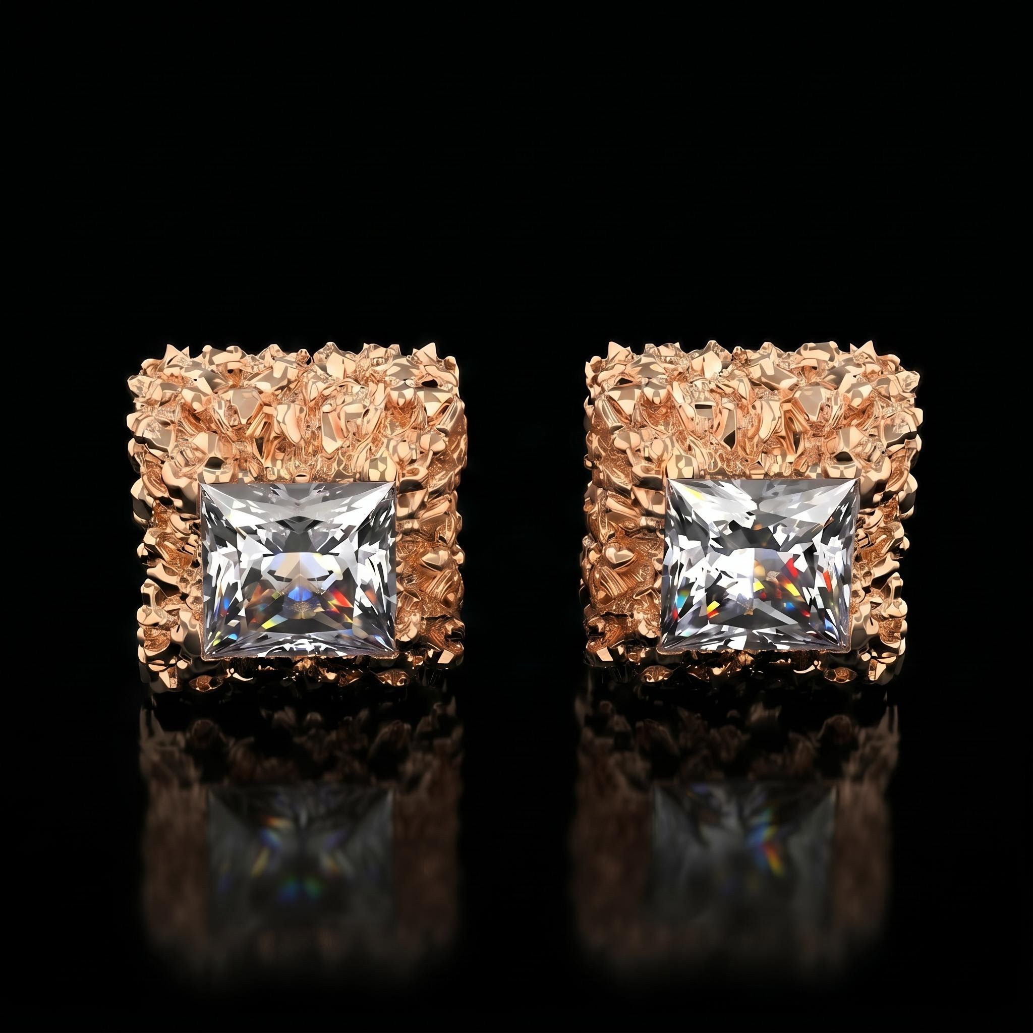 925 Silver & VVS1 Moissanite Nugget Princess Cut Earrings 925 Silver & VVS1 Moissanite Nugget Princess Cut Earrings