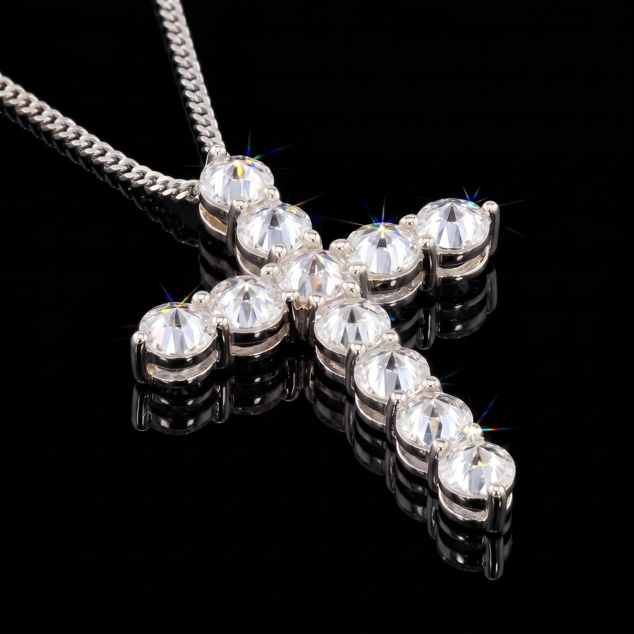 925 Silver & VVS1 Moissanite Upside Down Inverted Diamond Cross Pendant 925 Silver & VVS1 Moissanite Upside Down Inverted Diamond Cross Pendant