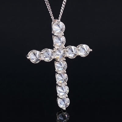 925 Silver & VVS1 Moissanite Upside Down Inverted Diamond Cross Pendant