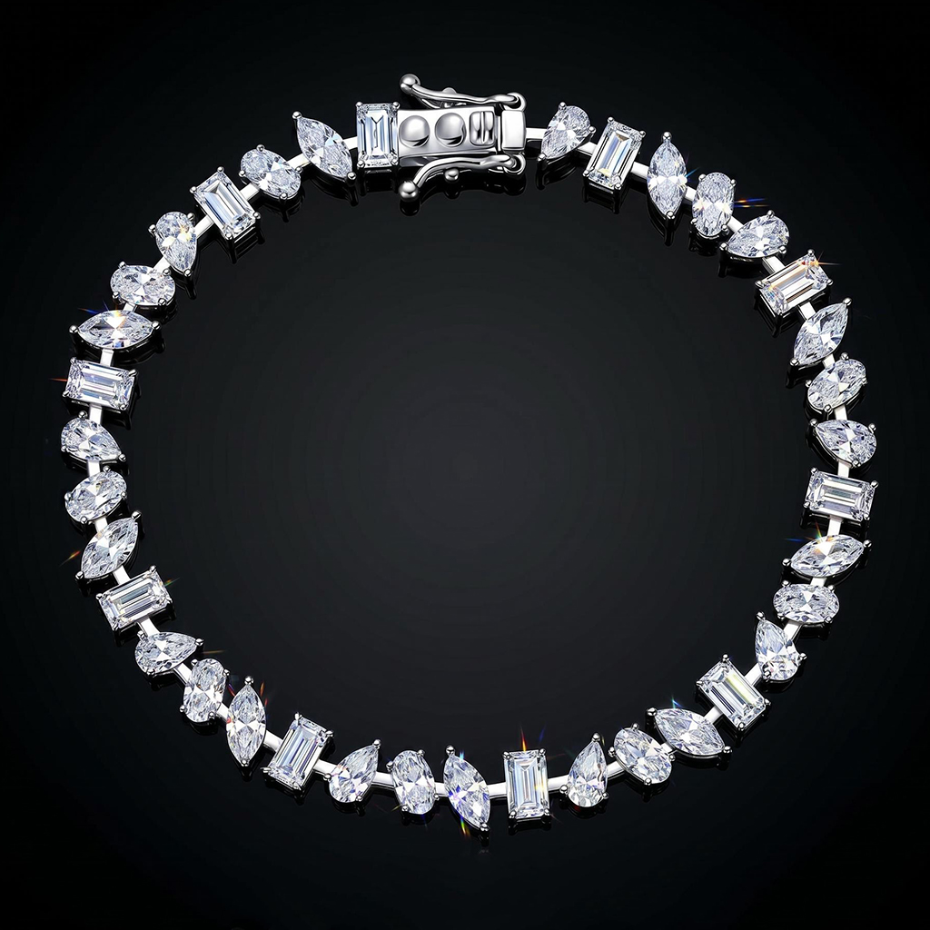 925 Silver & VVS1 Moissanite Harmony of Shapes Bracelet