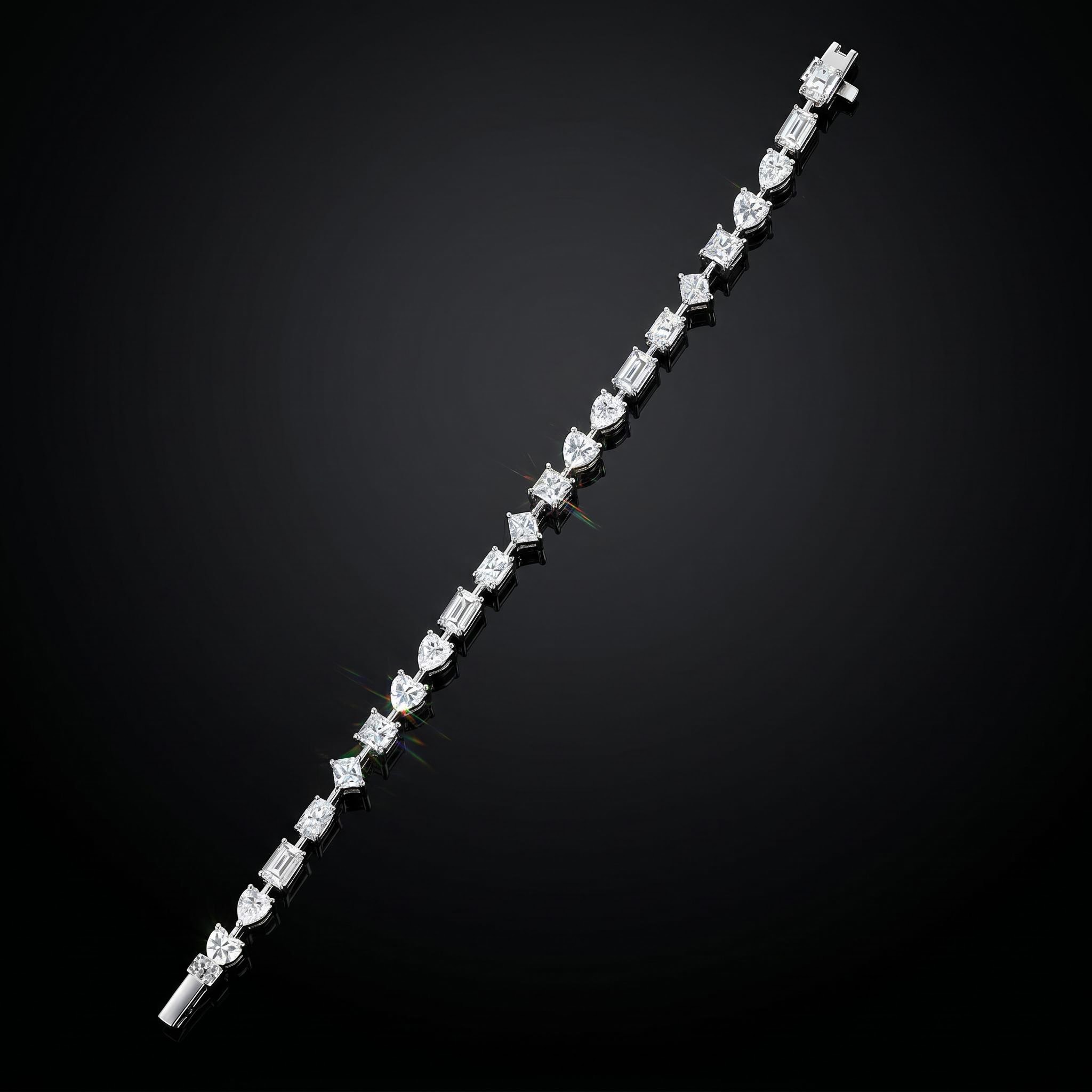 925 Silver & VVS1 Moissanite Harmony of Shapes Tennis Bracelet 925 Silver & VVS1 Moissanite Harmony of Shapes Tennis Bracelet