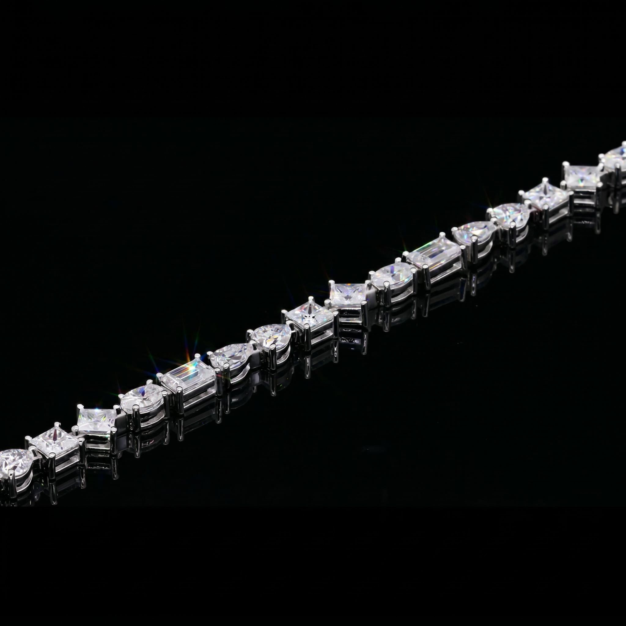 925 Silver & VVS1 Moissanite Harmony of Shapes Tennis Bracelet 925 Silver & VVS1 Moissanite Harmony of Shapes Tennis Bracelet