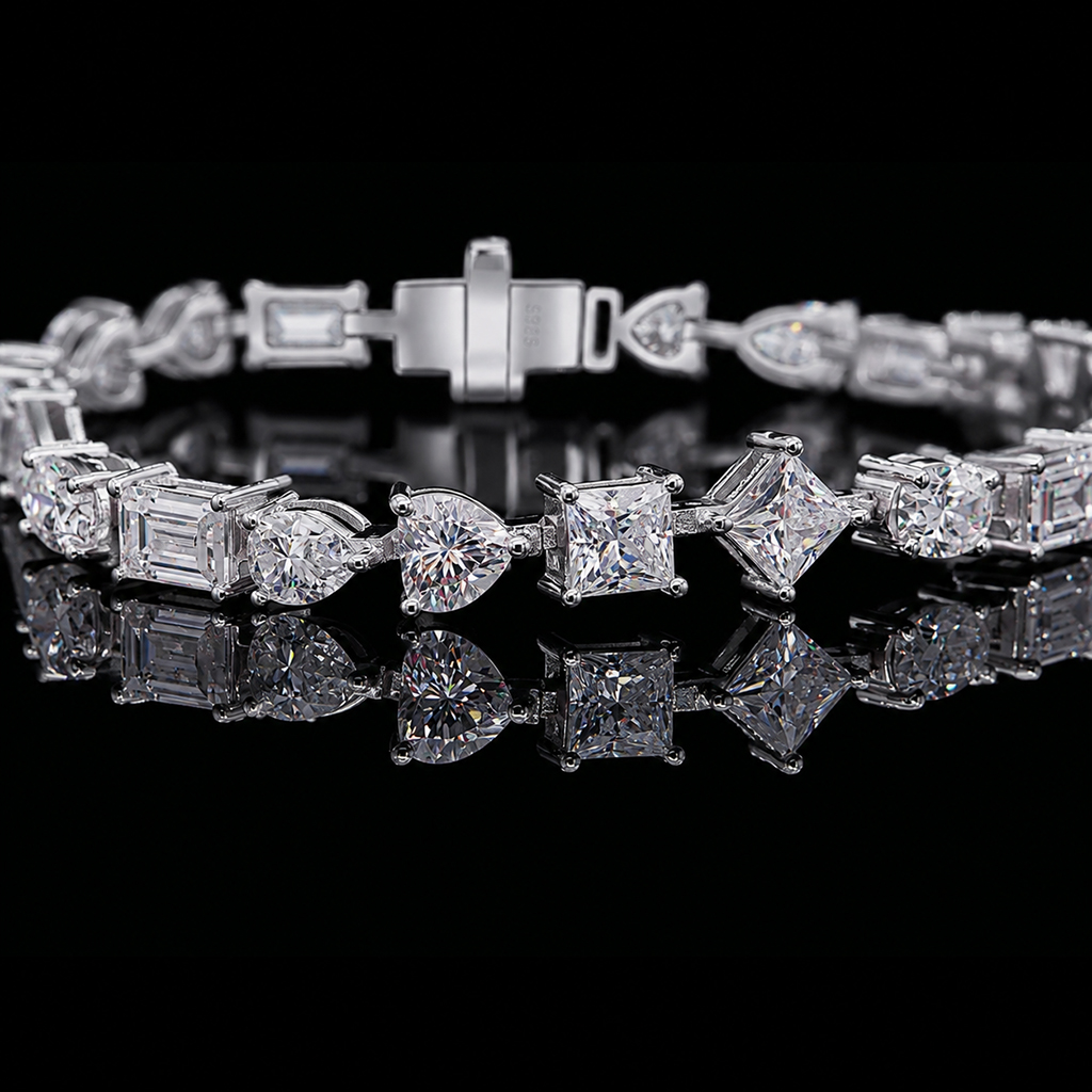 925 Silver & VVS1 Moissanite Harmony of Shapes Tennis Bracelet 925 Silver & VVS1 Moissanite Harmony of Shapes Tennis Bracelet