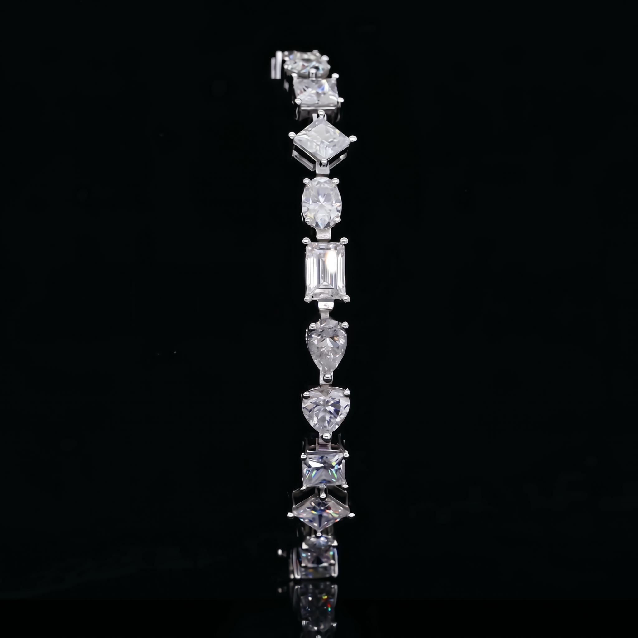 925 Silver & VVS1 Moissanite Harmony of Shapes Tennis Bracelet 925 Silver & VVS1 Moissanite Harmony of Shapes Tennis Bracelet