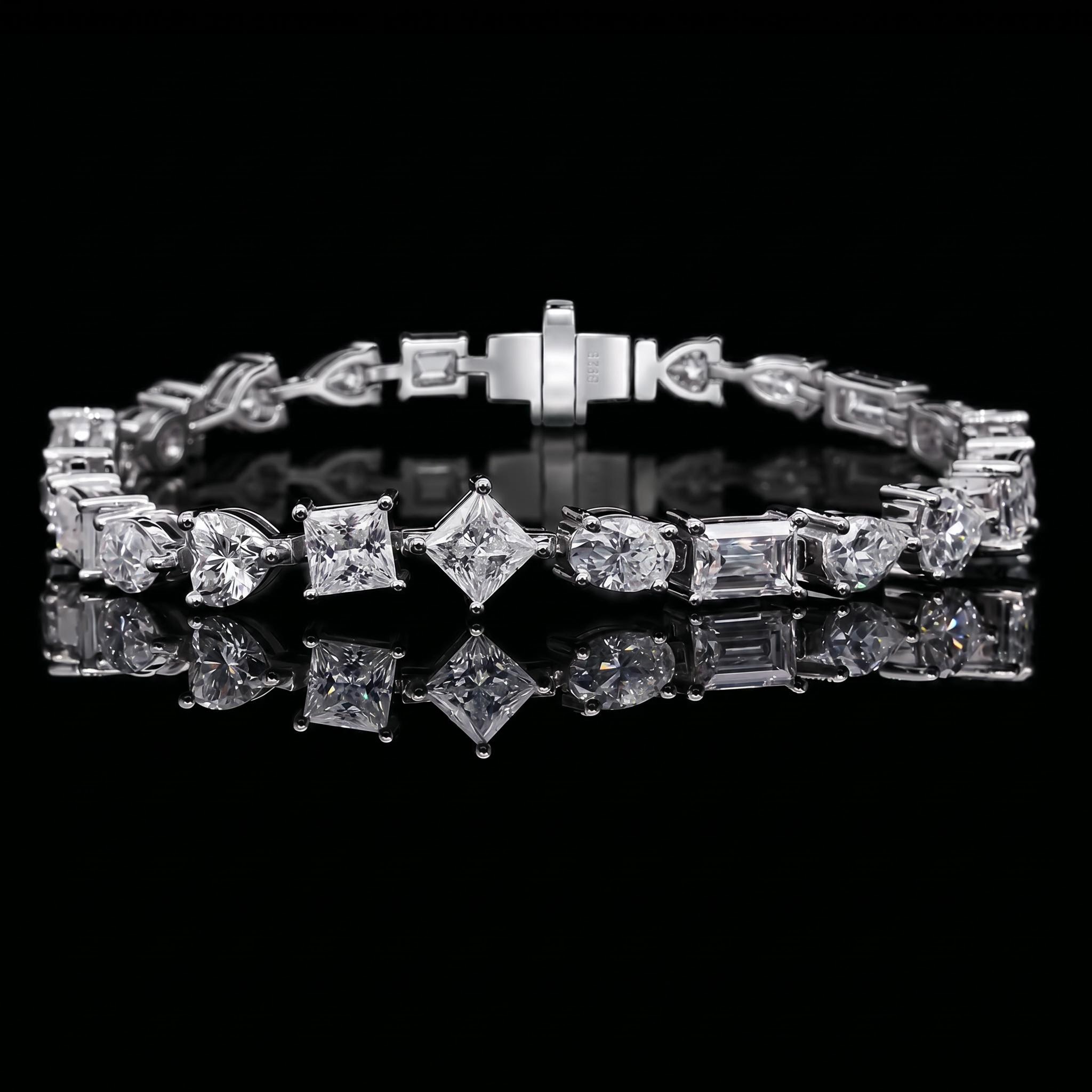 925 Silver & VVS1 Moissanite Harmony of Shapes Tennis Bracelet 925 Silver & VVS1 Moissanite Harmony of Shapes Tennis Bracelet