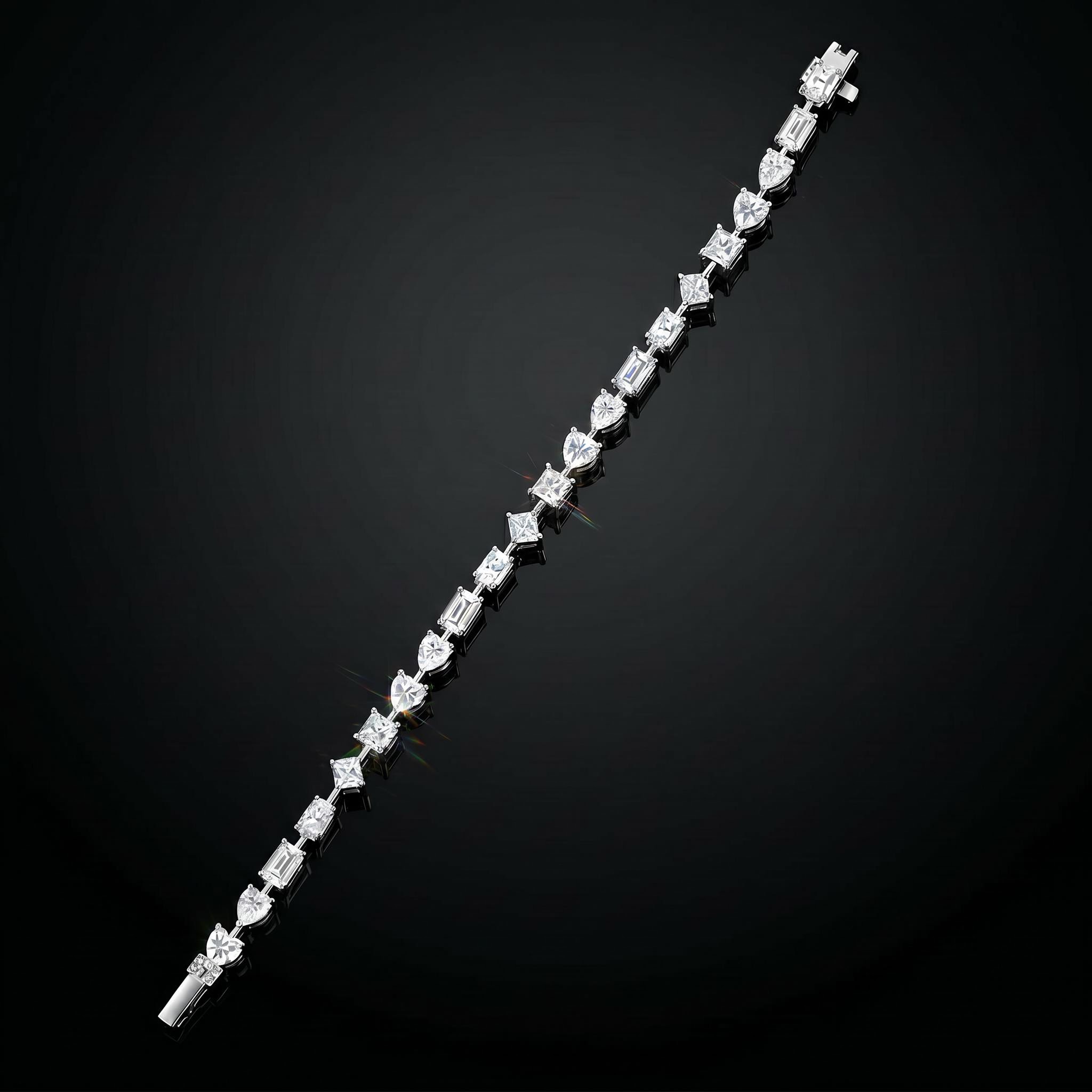 925 Silver & VVS1 Moissanite Harmony of Shapes Tennis Bracelet 925 Silver & VVS1 Moissanite Harmony of Shapes Tennis Bracelet