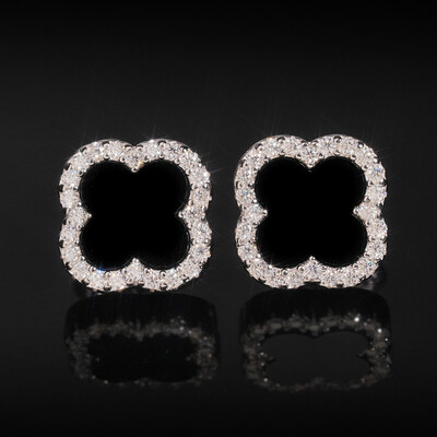 925 Silver & VVS1 Moissanite Black Onyx Four-leaf Clover Earrings