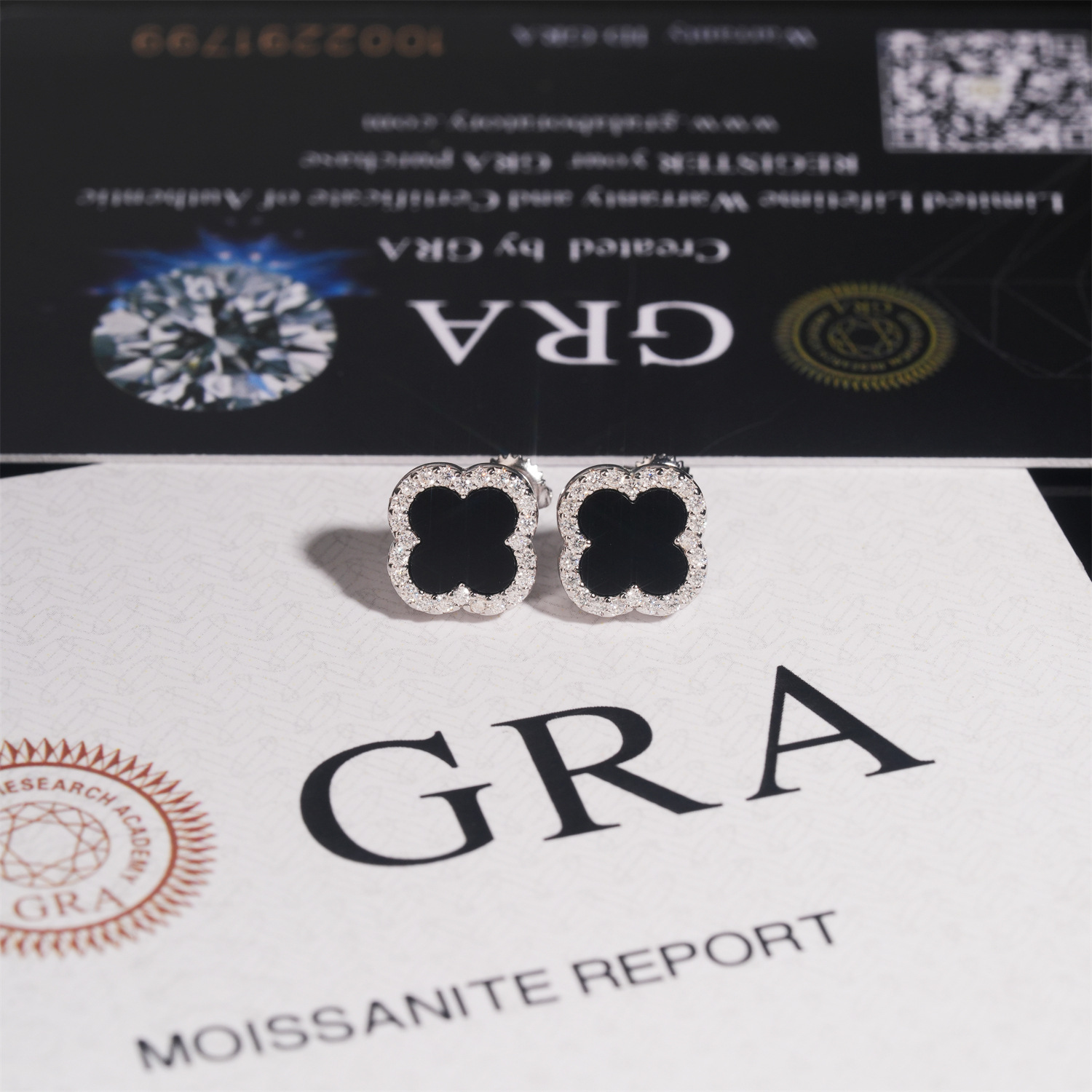 925 Silver & VVS1 Moissanite Black Onyx Four-leaf Clover Earrings
