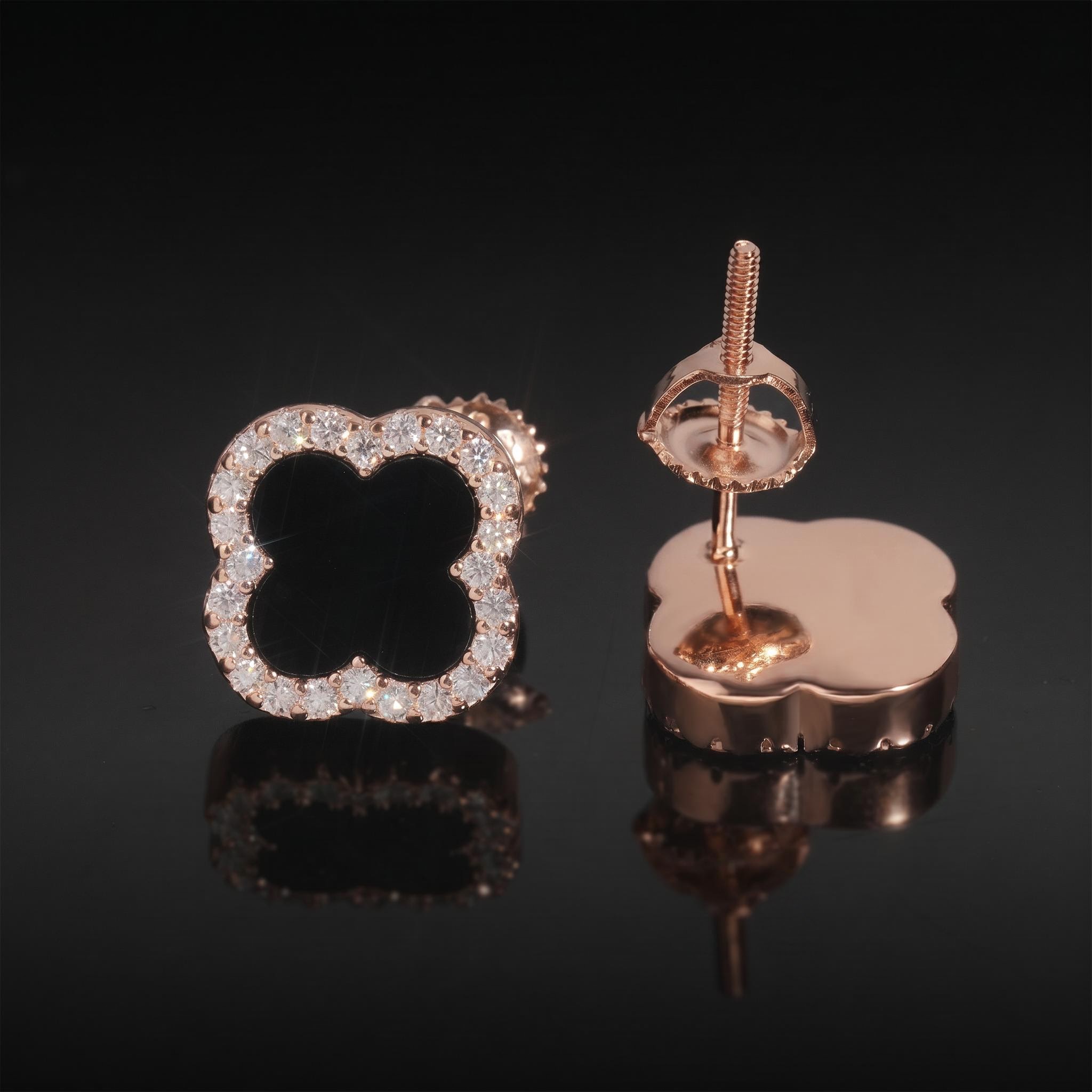 925 Silver & VVS1 Moissanite Black Onyx Four-leaf Clover Earrings
