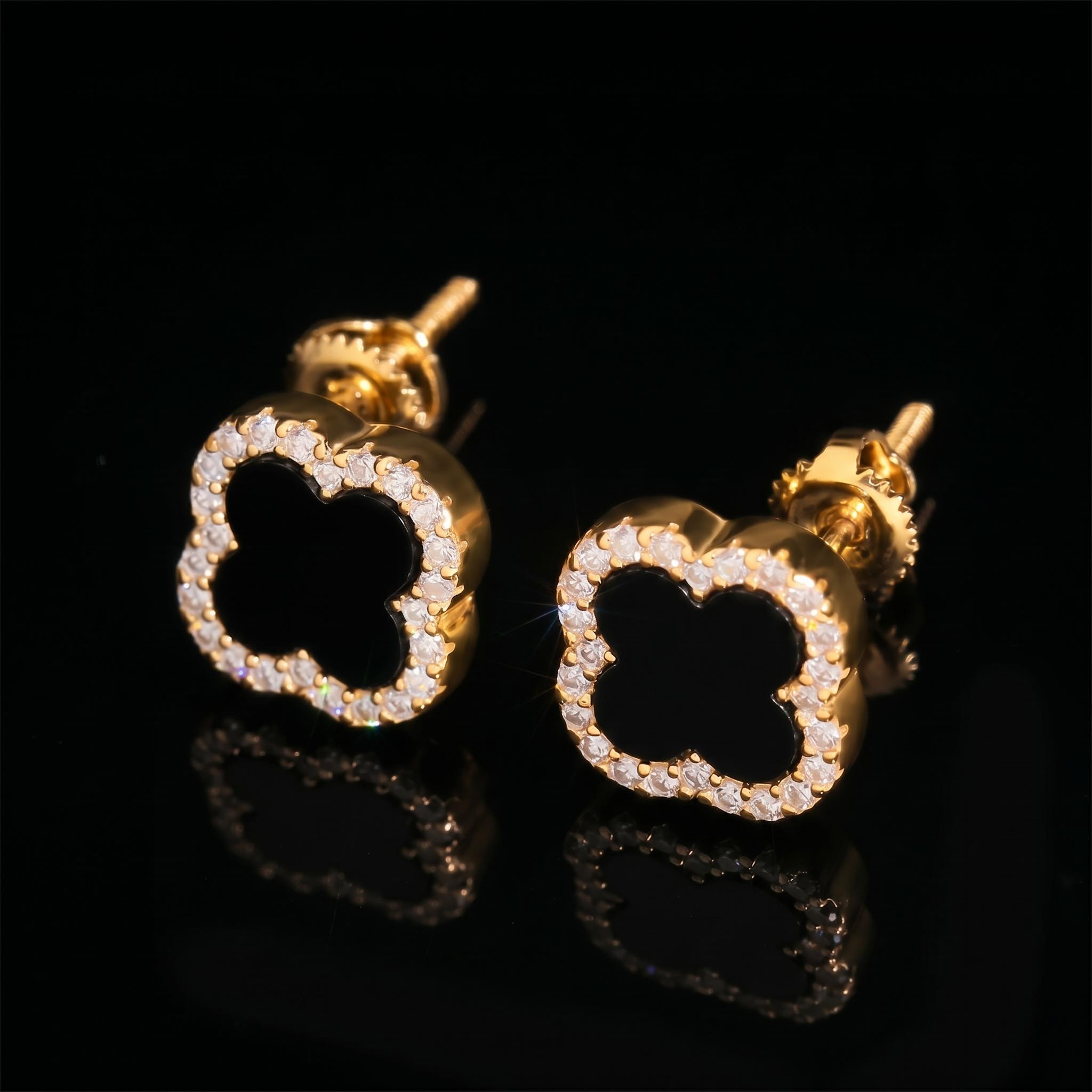 925 Silver & VVS1 Moissanite Black Onyx Four-leaf Clover Earrings