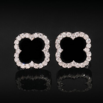 925 Silver & VVS1 Moissanite Black Onyx Four-leaf Clover Earrings