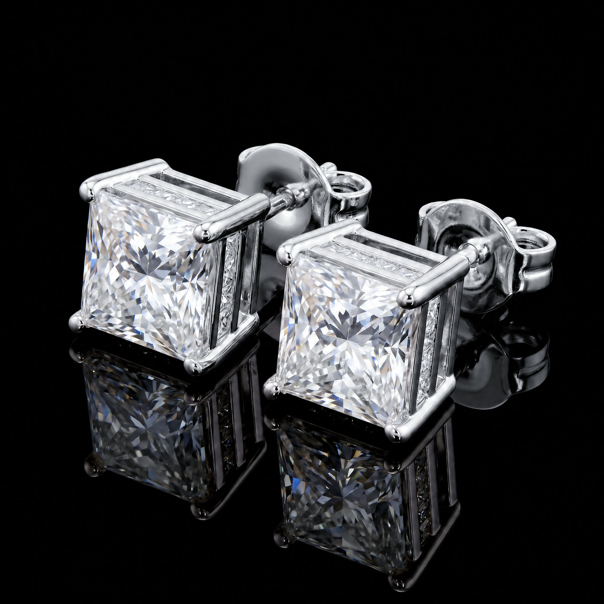 Iced Out Princess Cut Stud Earrings