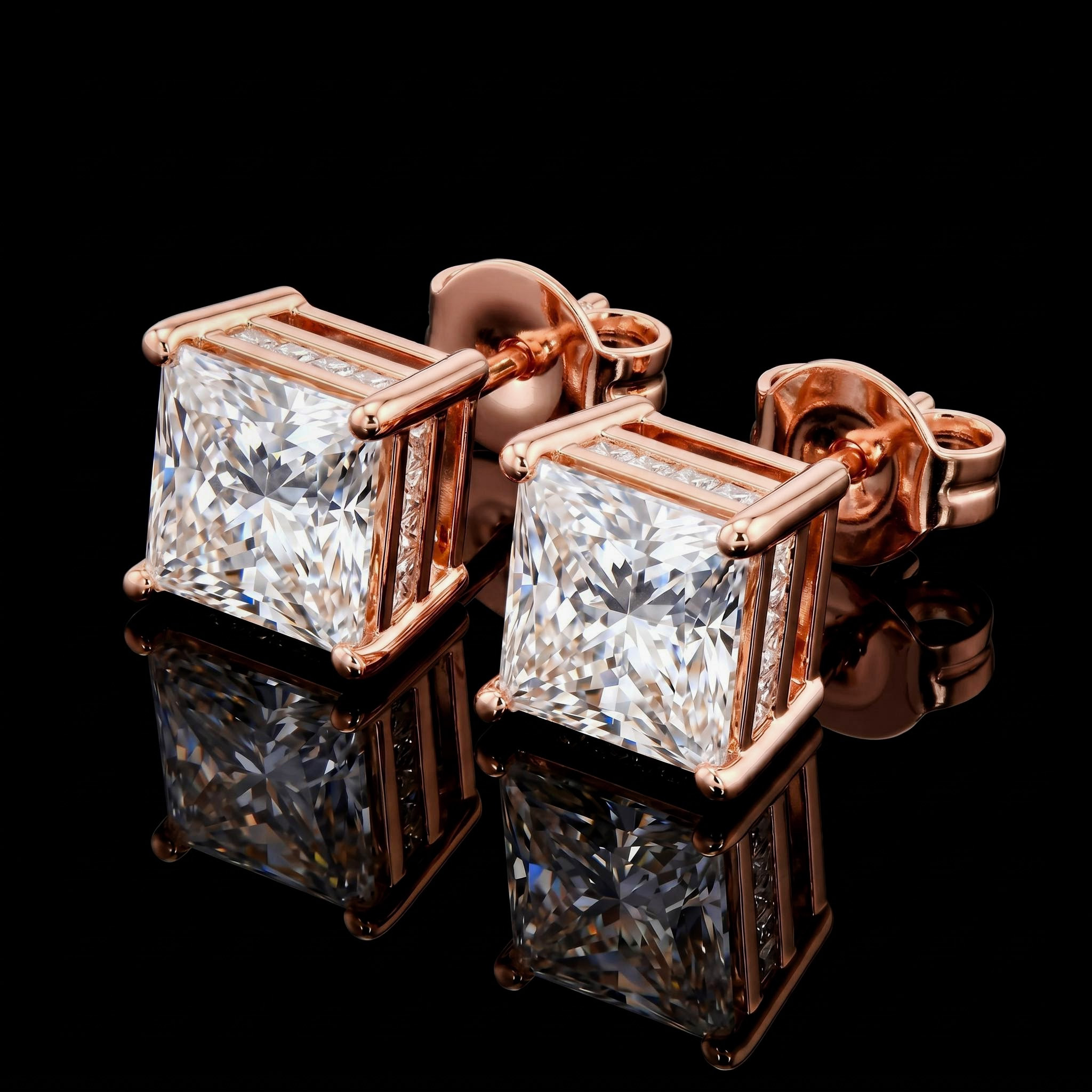 Iced Out Princess Cut Stud Earrings