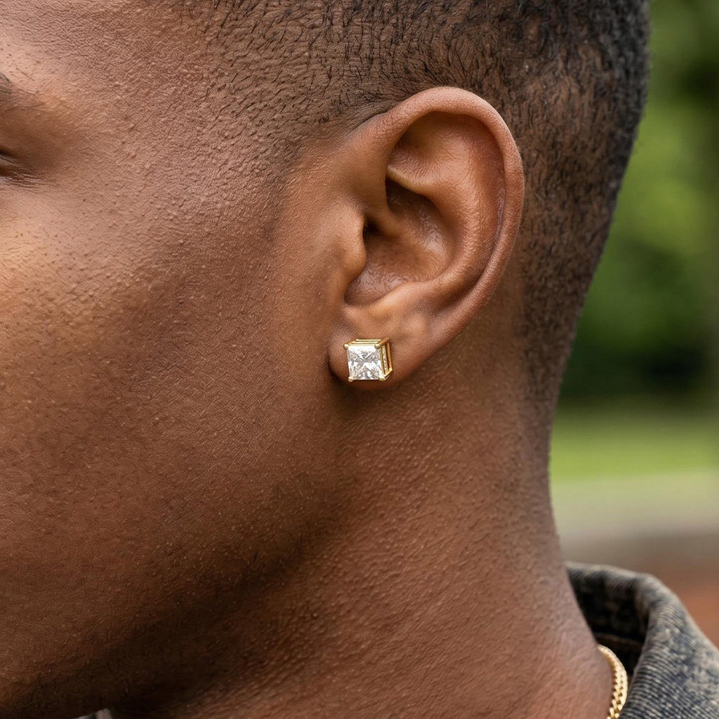 Iced Out Princess Cut Stud Earrings
