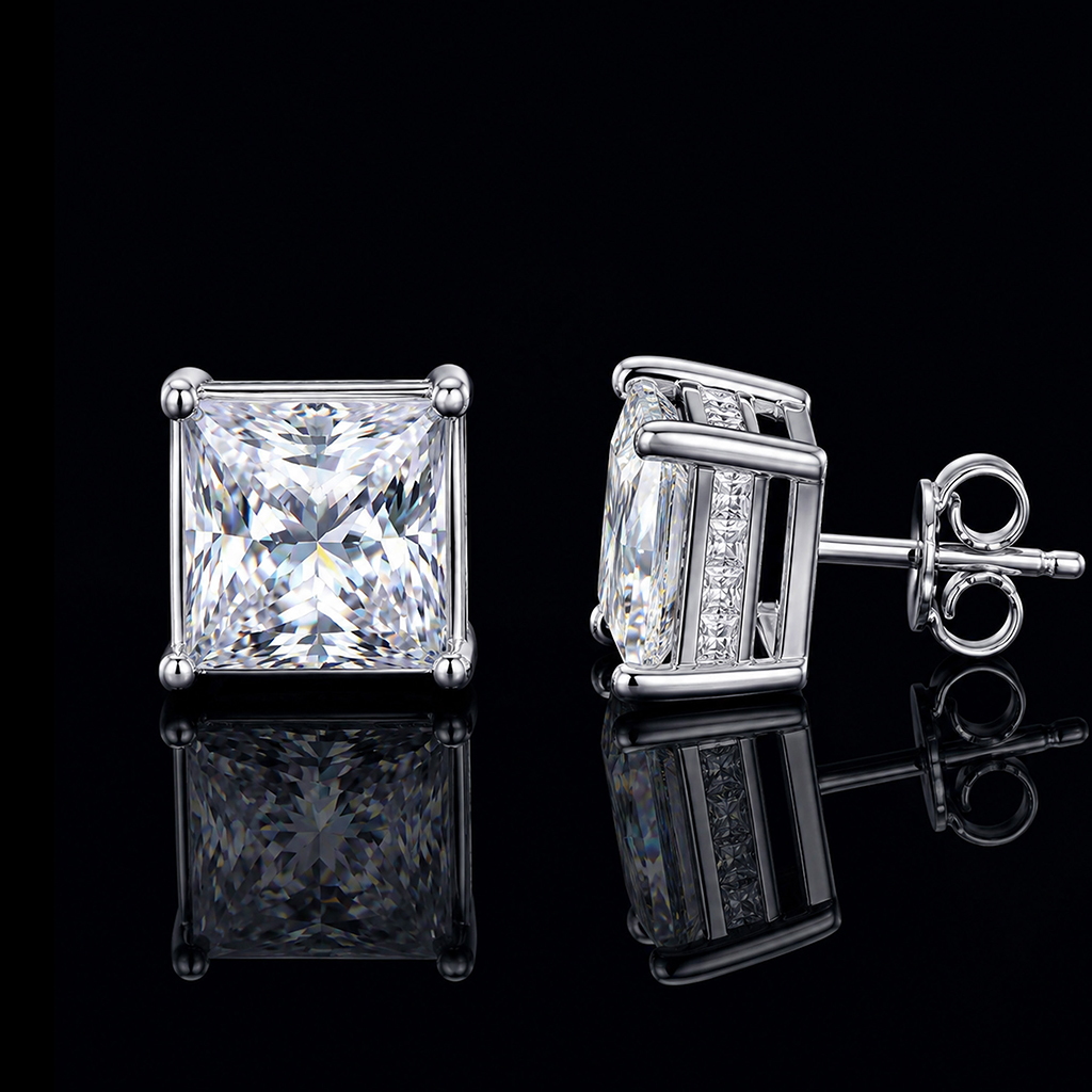 Iced Out Princess Cut Stud Earrings