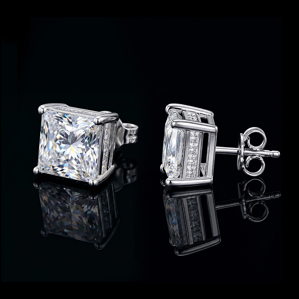 Iced Out Princess Cut Stud Earrings
