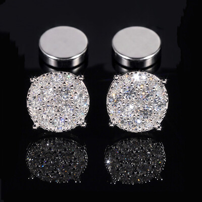 925 Silver & VVS1 Moissanite Round Magnetic Non-Piercing Stud Earrings