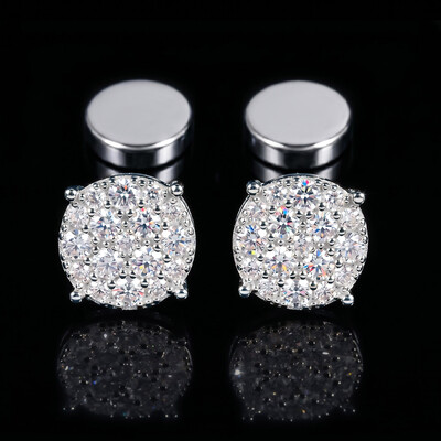 925 Silver & VVS1 Moissanite Round Magnetic Non-Piercing Stud Earrings