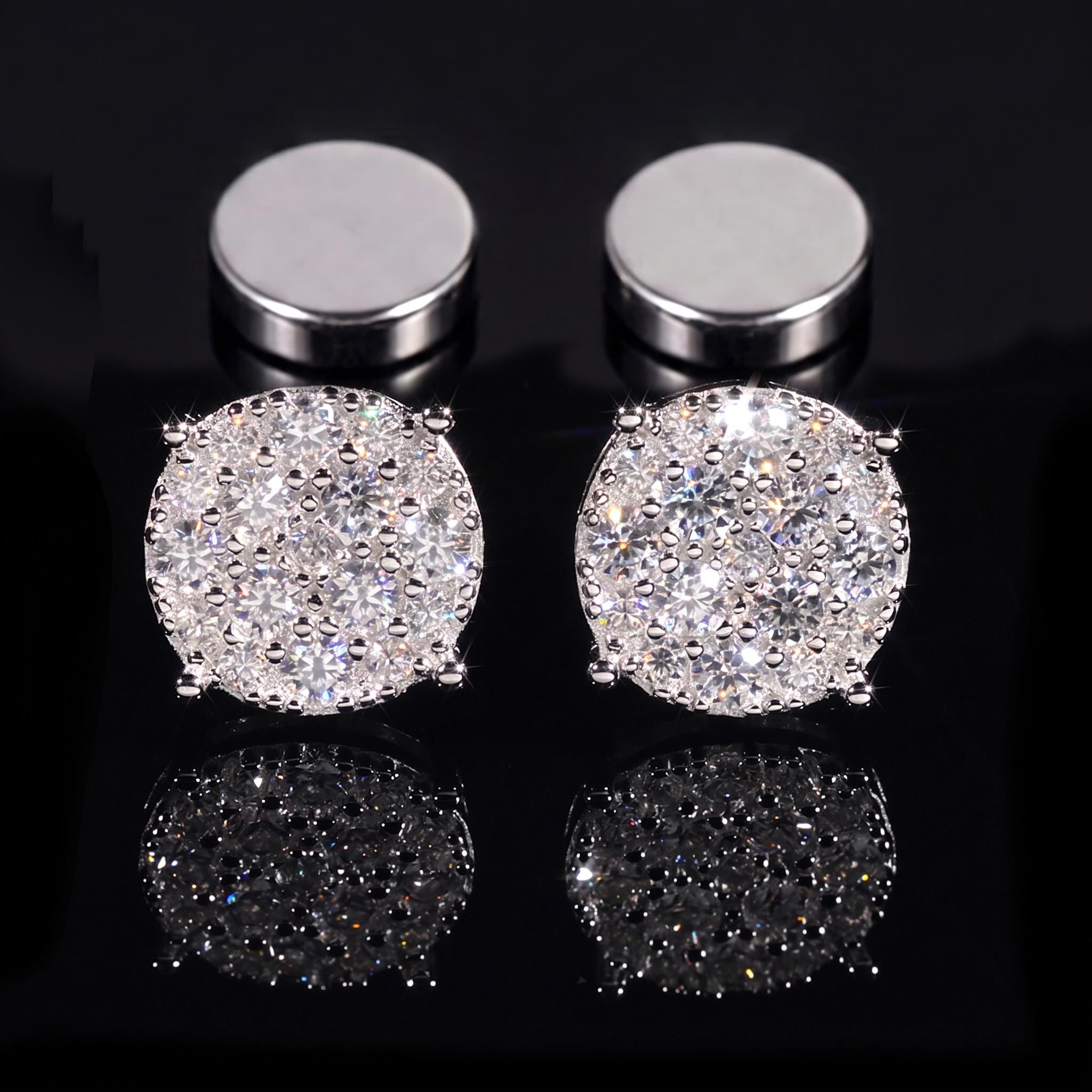 925 Silver & VVS1 Moissanite Round Magnetic Non-Piercing Stud Earrings