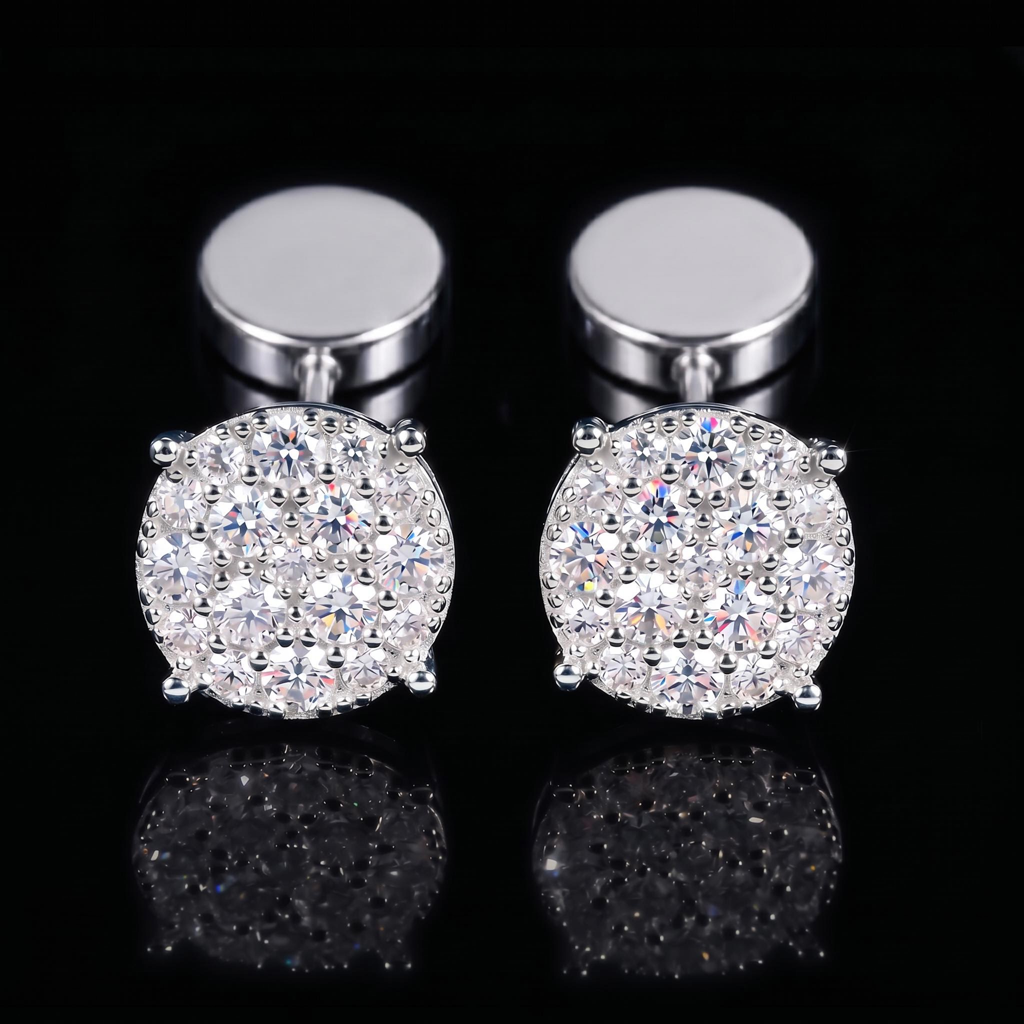 925 Silver & VVS1 Moissanite Round Magnetic Non-Piercing Stud Earrings