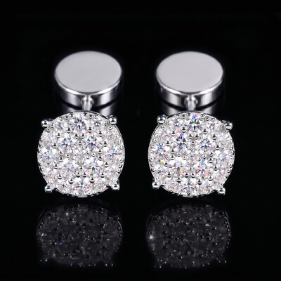 925 Silver & VVS1 Moissanite Round Magnetic Non-Piercing Stud Earrings