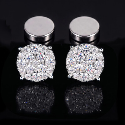 925 Silver & VVS1 Moissanite Round Magnetic Non-Piercing Stud Earrings